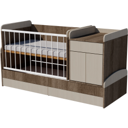 Ringatható Bogi kombi kiságy 120x70-es Sötét sonoma-fehér nyír színben Ringatható Bogi kombi kiságy 120x70-es Sötét sonoma-fehér nyír színben