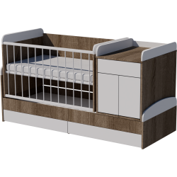 Ringatható Bogi kombi kiságy 120x70-es Sötét sonoma-fehér színben Ringatható Bogi kombi kiságy 120x70-es Sötét sonoma-fehér színben